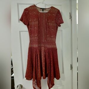 BCBG MAXAZRIA Burgundy Lace Dress With Nude Underlay